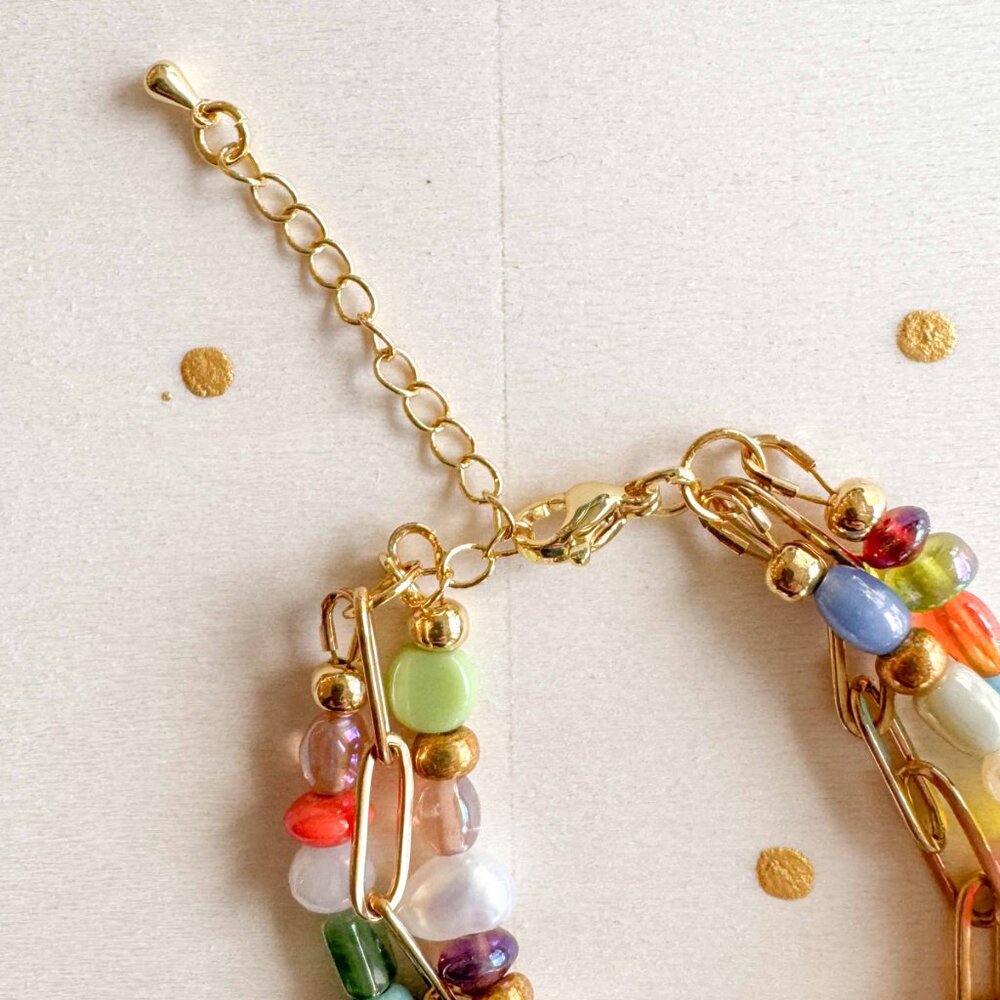 Y2K Personalized Glass Beads & Gold Paperclip Chain Bracelet - Picture 5 of 9